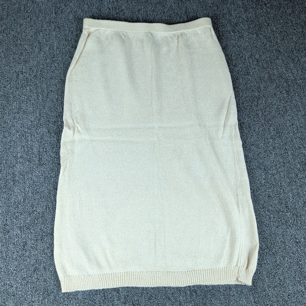 Helen Hsu N.Y. Size M Womens Cream Knit Midi Skirt Elastic Waist Straight Ribbed